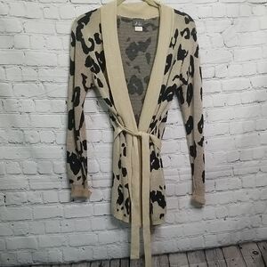 Dots women's Tie Waist Animal Print Black/tan sweater/jacket size small EUC
